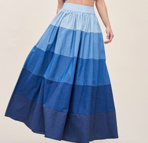 Color Block Maxi Skirt -elastic waist and long in length
