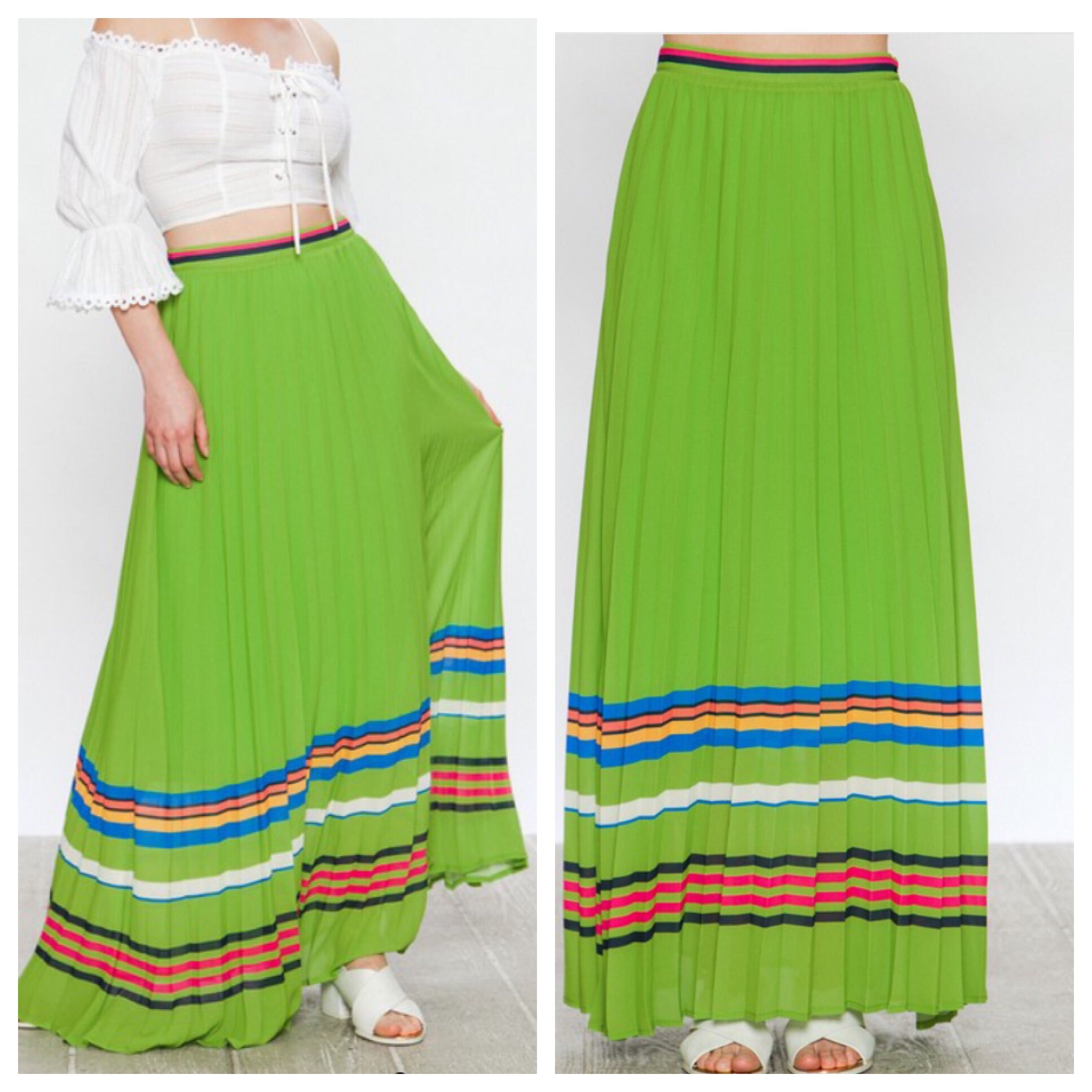 Lime Pleated Maxi Skirt